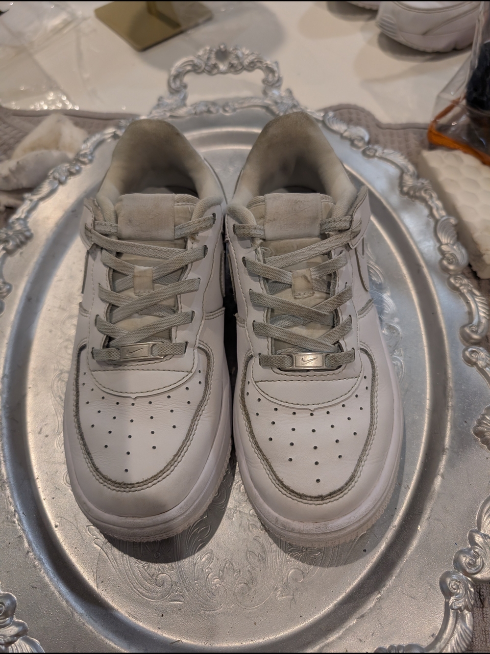 Nike White and Light Gray 2 Youth Sneakers
